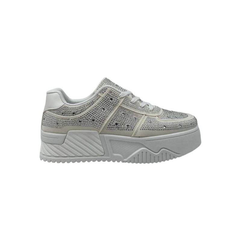 HERIEL - Zapatilla Blanca Brillos Mujer.