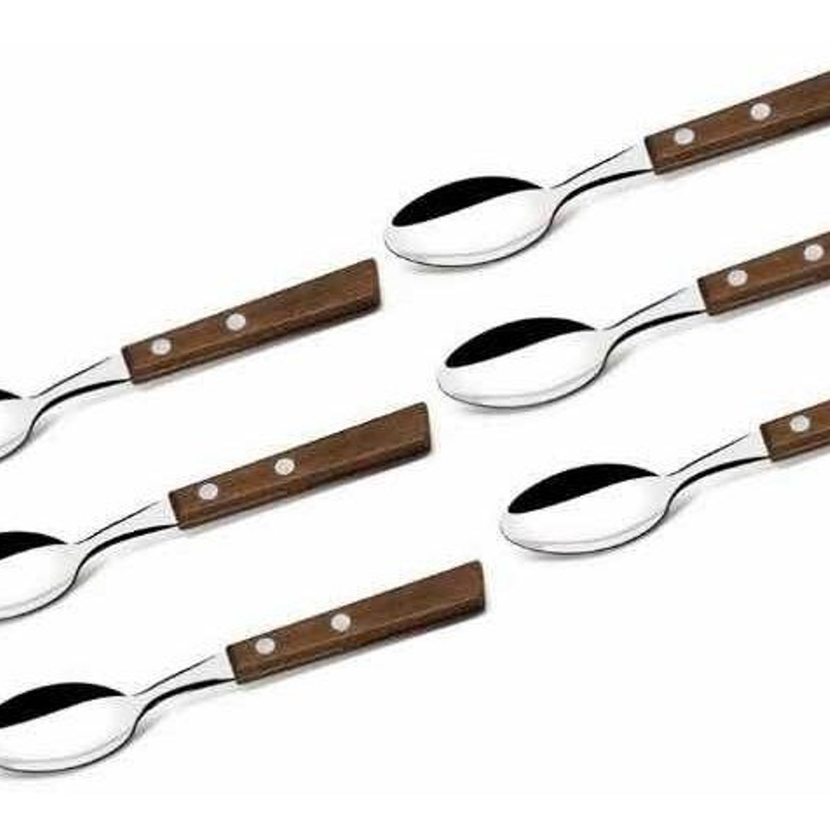 GENERICO - Set de Cucharas de Acero Inoxidable con Mango de Madera - 6 Unidades