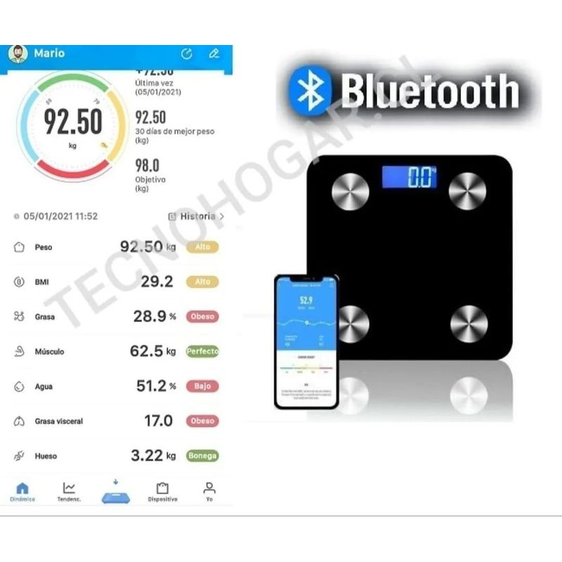 GENERICO - Balanza de Baño Digital Inteligente con Bluetooth y App