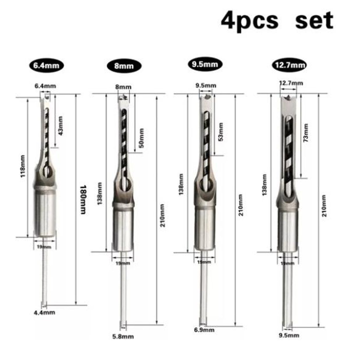 GENERICO - Set de Brocas Cuadradas para Mortaja - Acero Carbono
