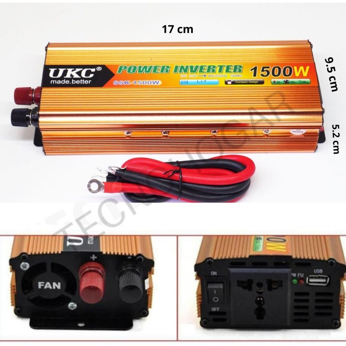 GENERICO - Inversor de Energía 1500W 12V a 220V con USB