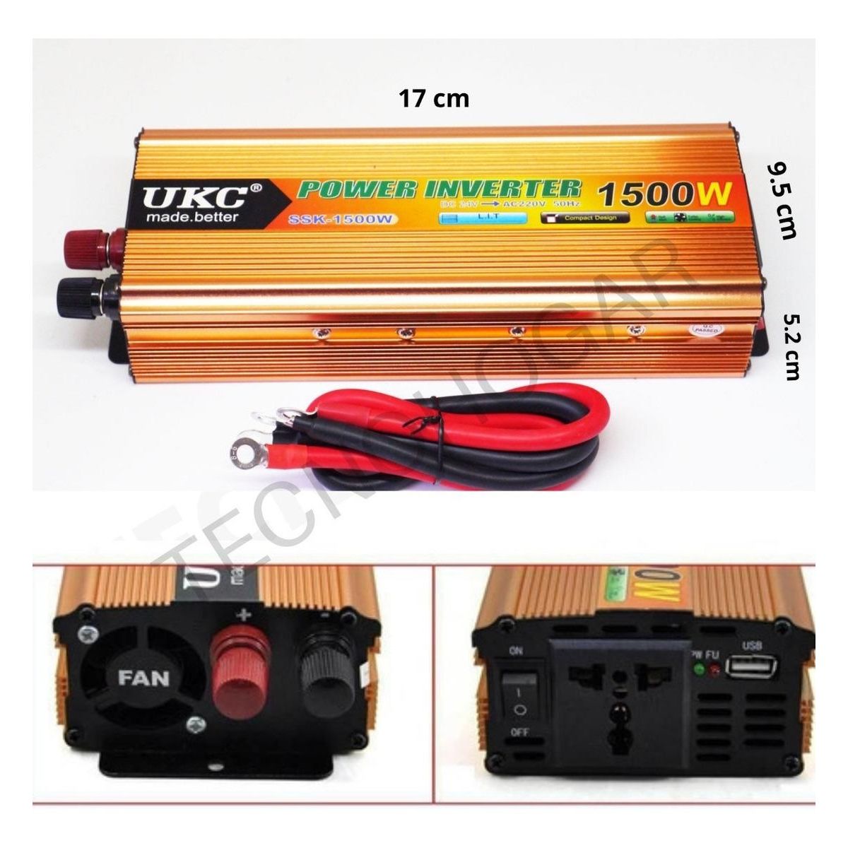 GENERICO - Inversor de Energía 1500W 12V a 220V con USB