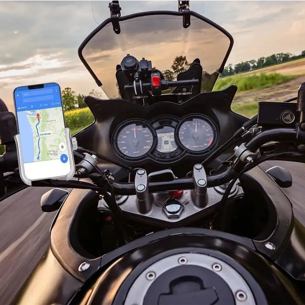 GENERICO - Soporte Base Metálico para Teléfono de Moto Negro