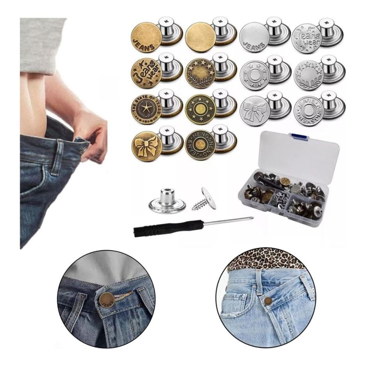 GENERICO - Set de Botones Metálicos Desmontables 56 Pcs