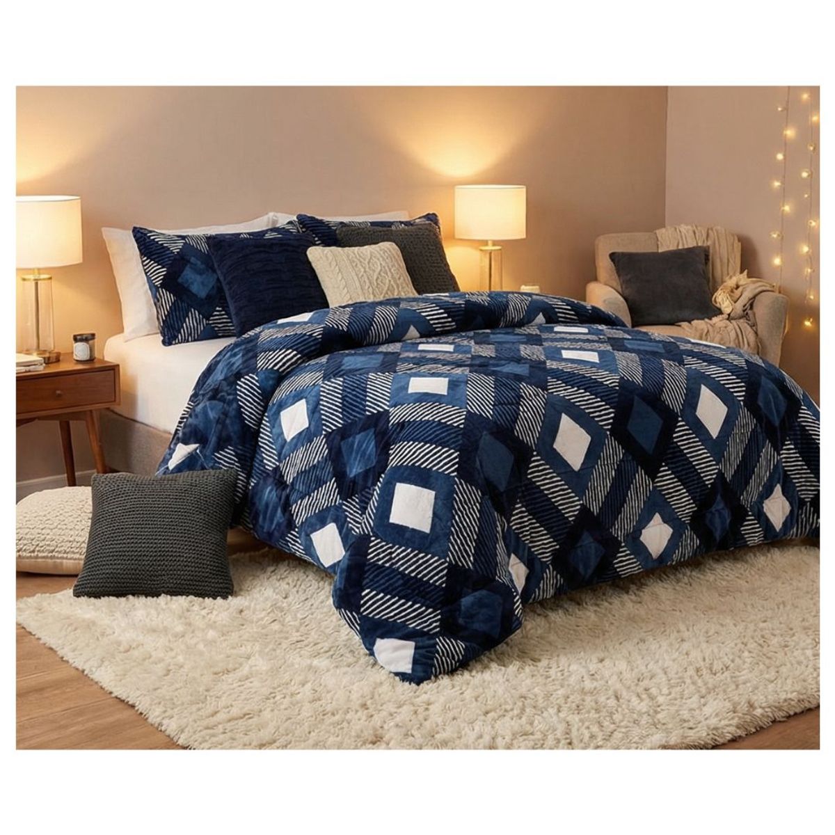 GENERICO - Cobertor Chiporro King Invierno - Azul Rombos ME-M49