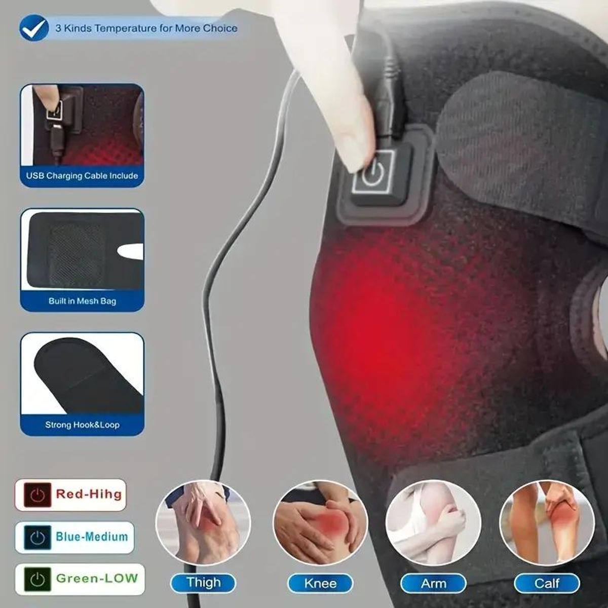 GENERICO - Rodillera Calefactable USB con Temperatura Ajustable