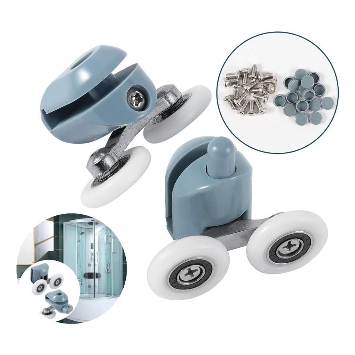 GENERICO - Ruedas dobles para puertas de ducha - 25 mm