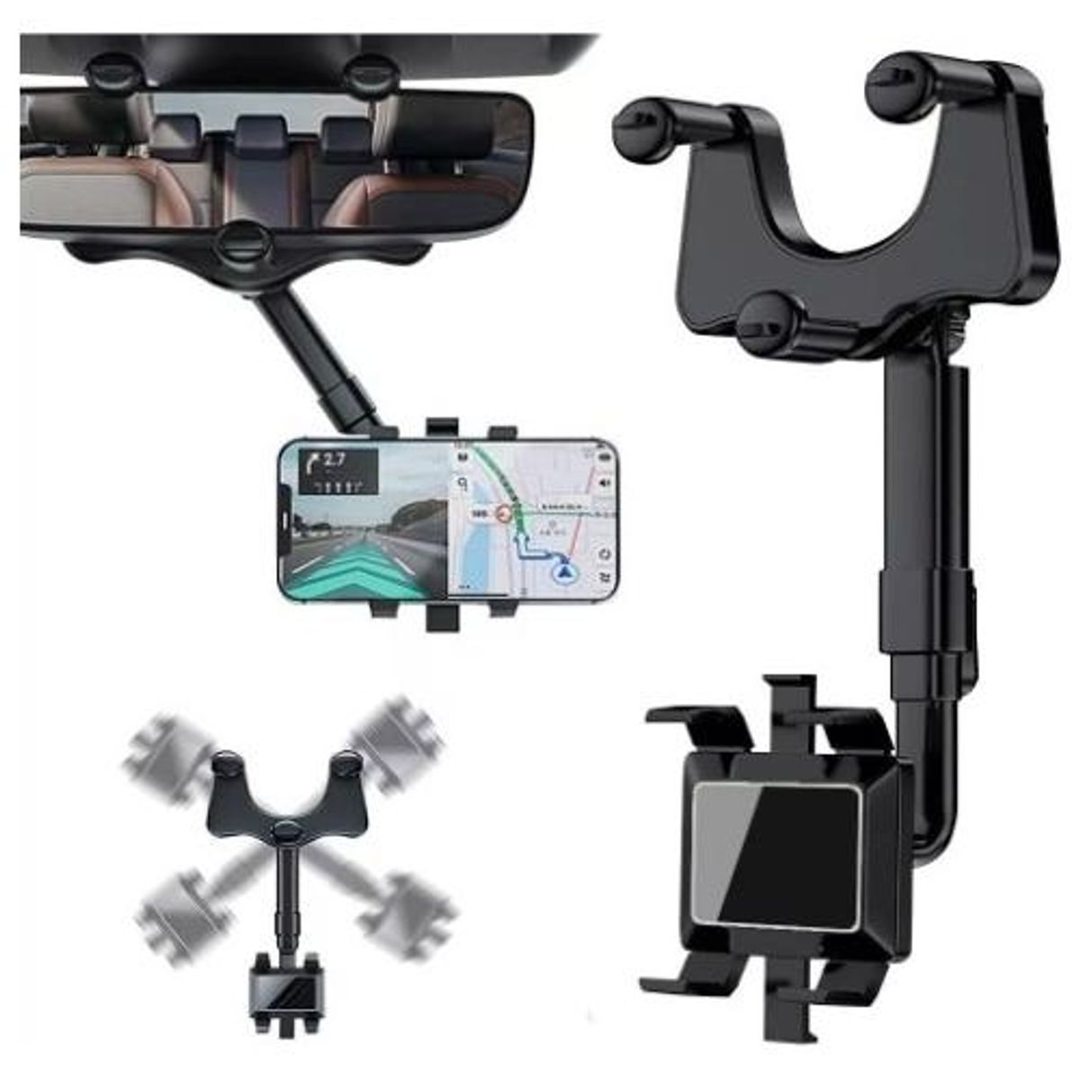 GENERICO - Soporte Retráctil para Teléfono en Espejo Retrovisor 360°