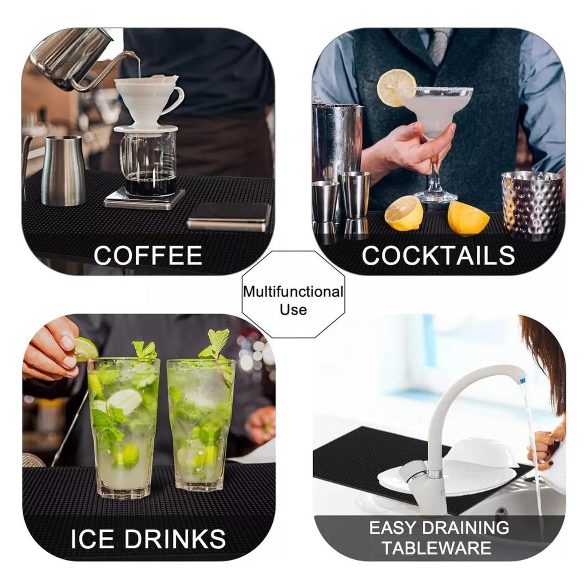 GENERICO - Escurridor de Bar Negro de PVC 45 x 30 cm para Bebidas