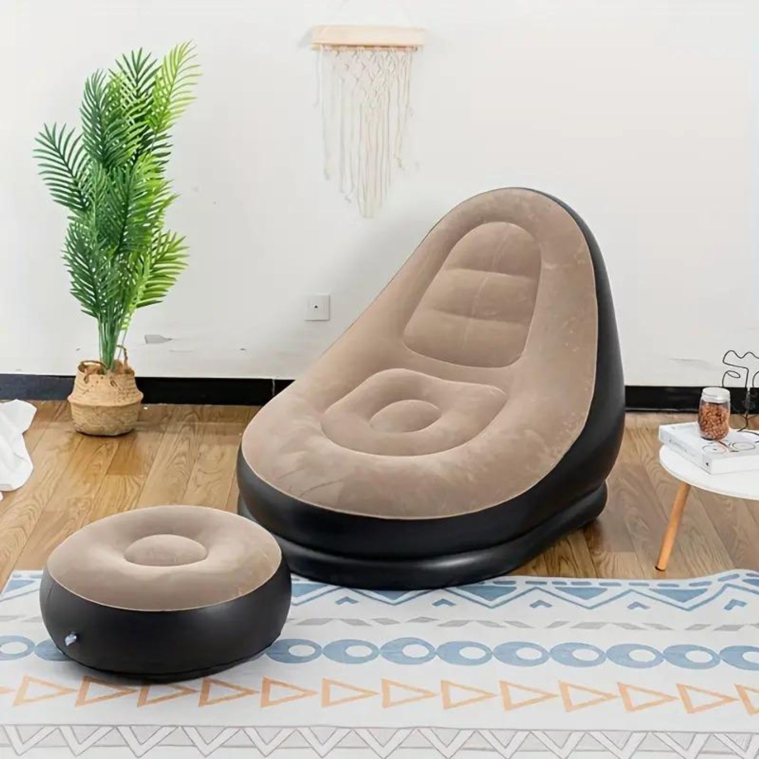 Silla Tumbona Inflable De Lujo Con Otomana - Sofá Relax Para Adultos, Color Gris