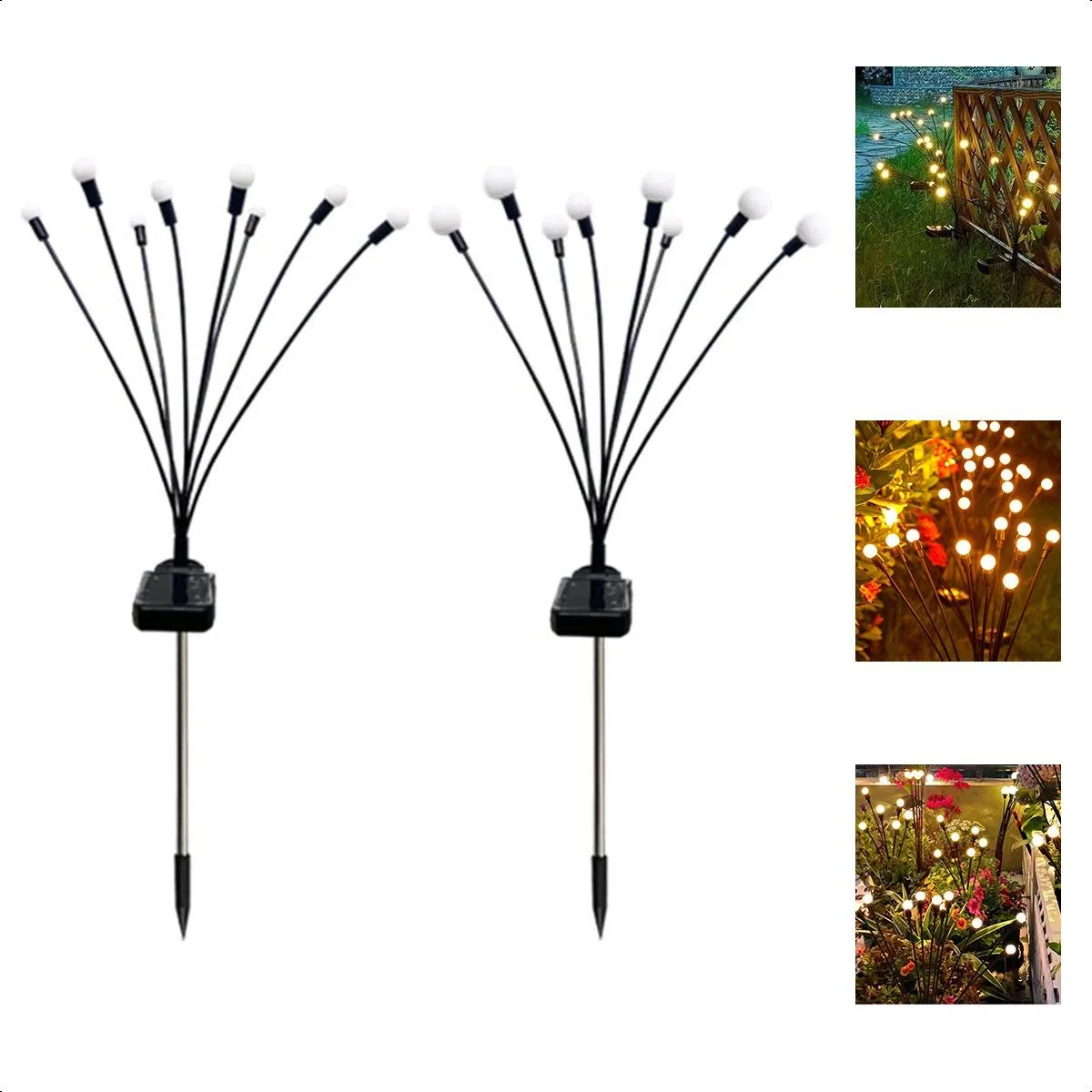 GENERICO - Pack de 2 Estacas Solares con Esferas Cálidas para Jardín