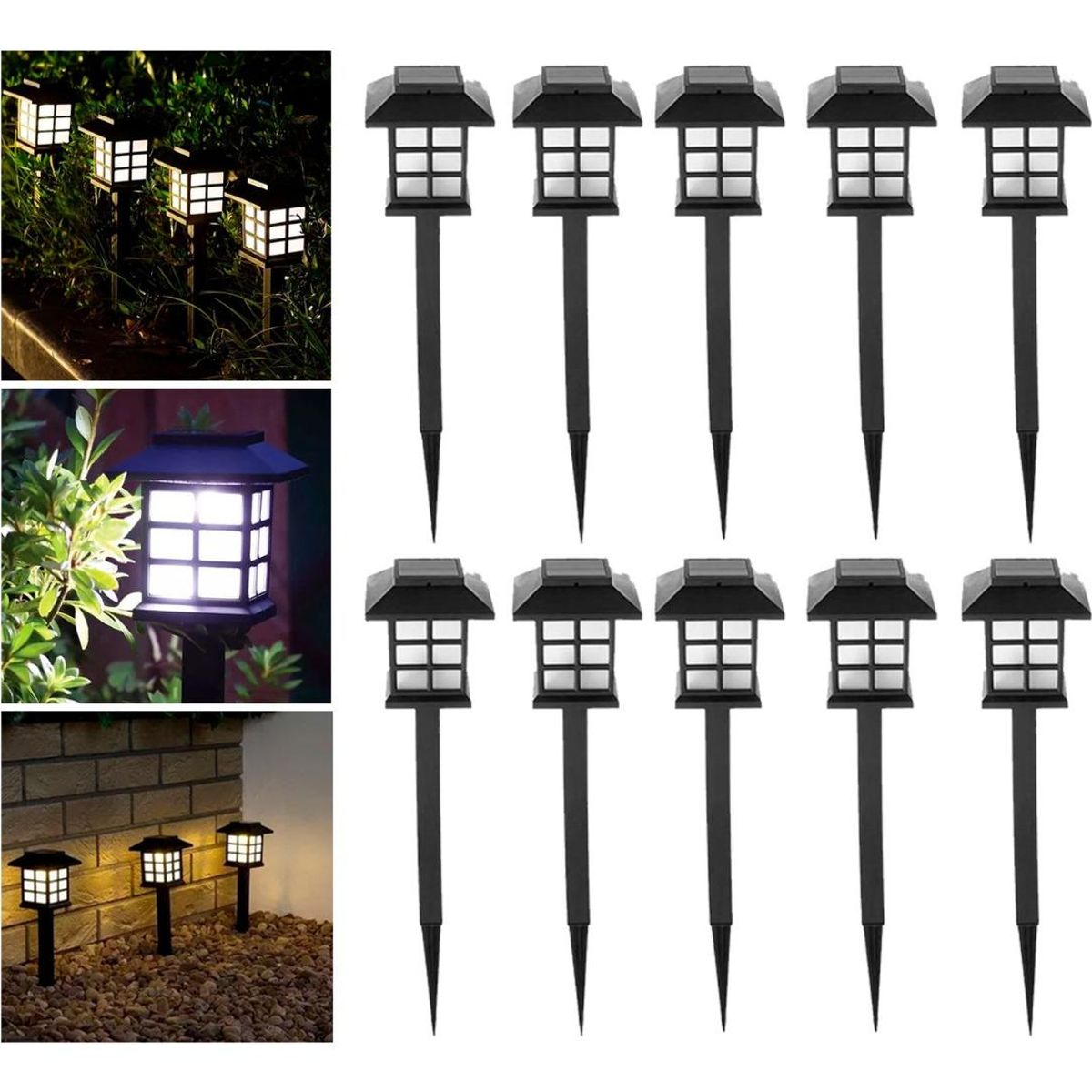 GENERICO - Pack de 10 Estacas LED Solares para Jardín Exterior.