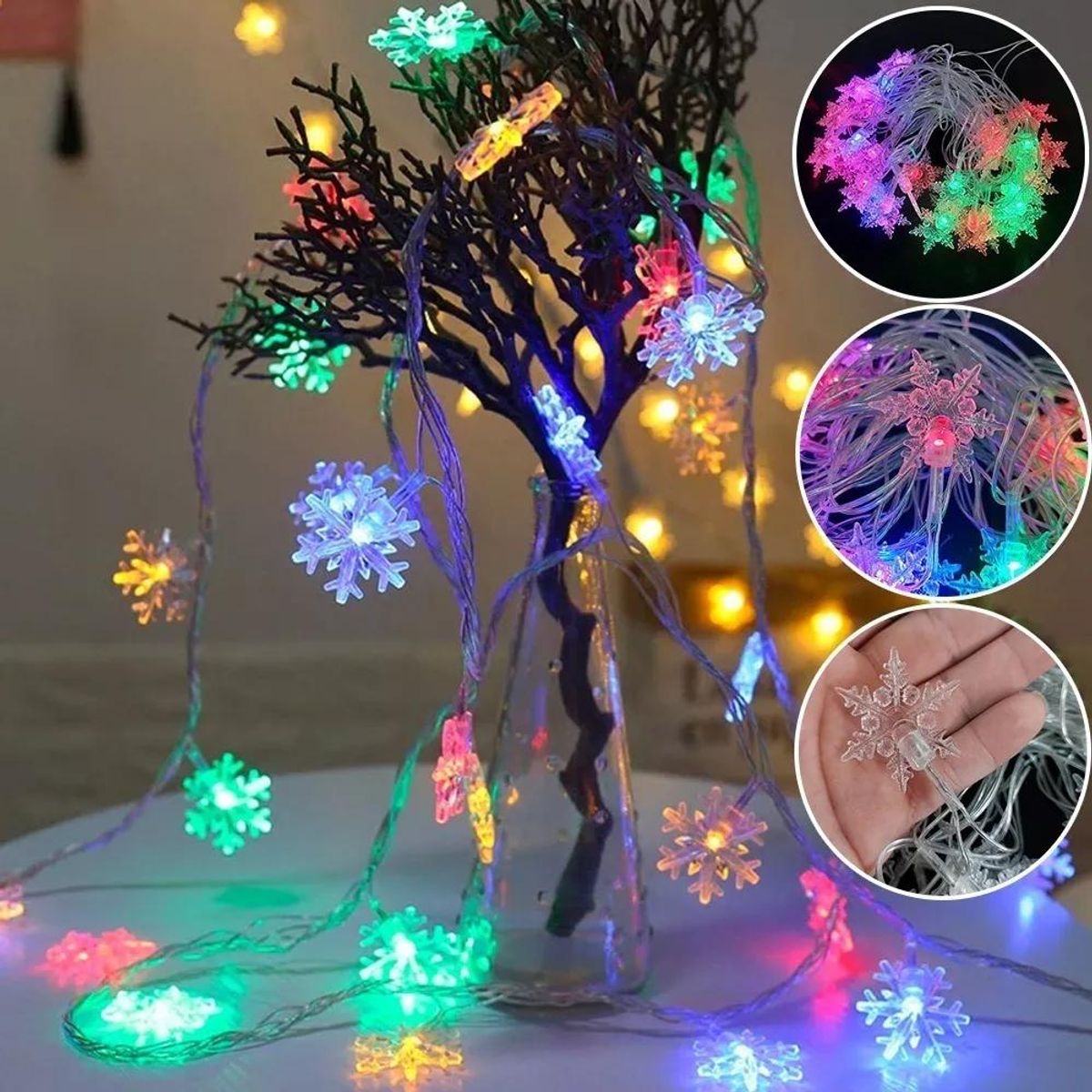 GENERICO - Luces LED Guirnalda Copo de Nieve Solar Multicolor