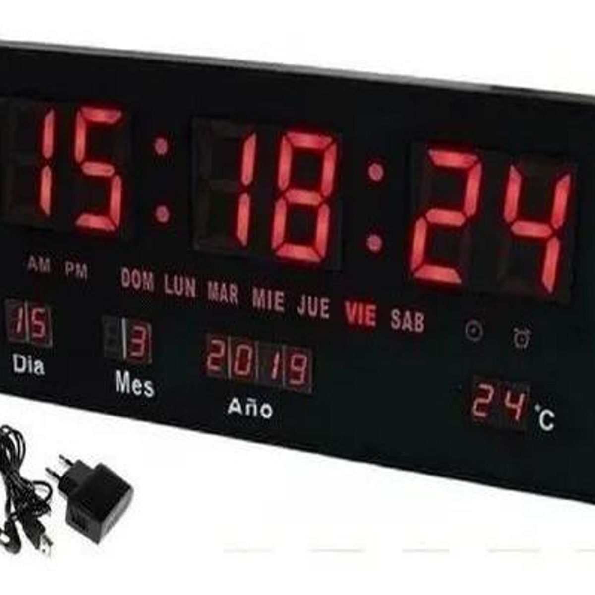 GENERICO - Reloj Digital Grande LED con Temperatura Negro