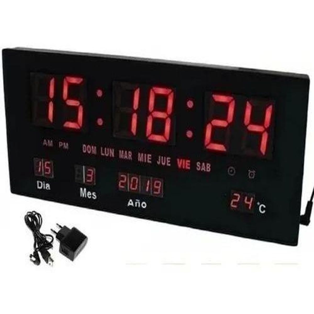 GENERICO - Reloj Digital Grande LED con Temperatura Negro