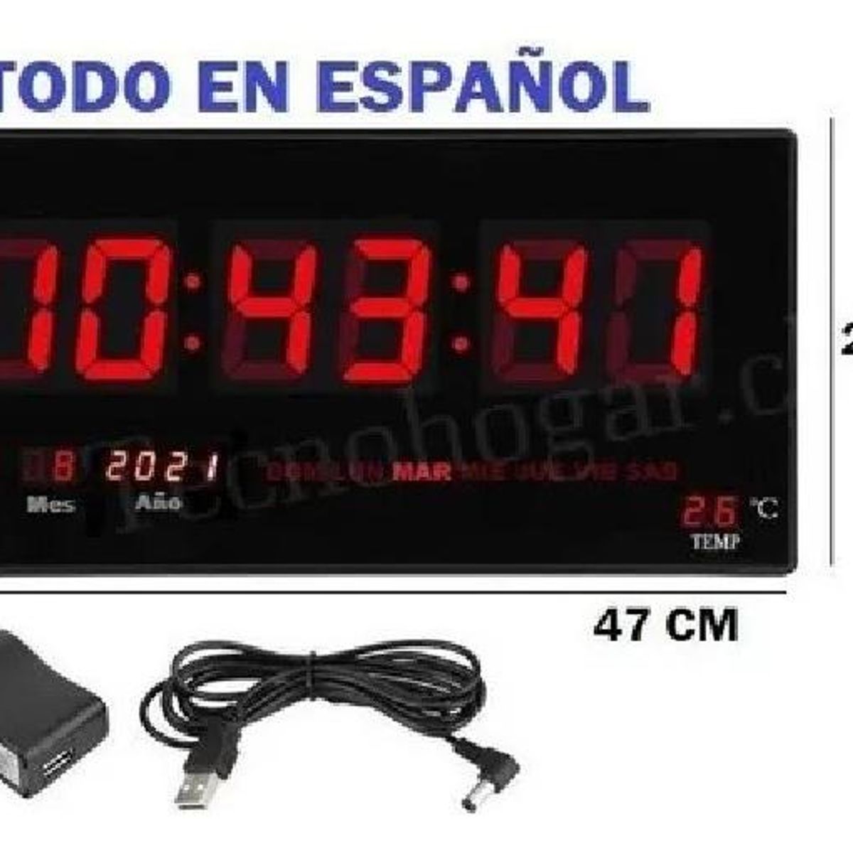 GENERICO - Reloj LED Digital Grande con Termómetro para Oficina