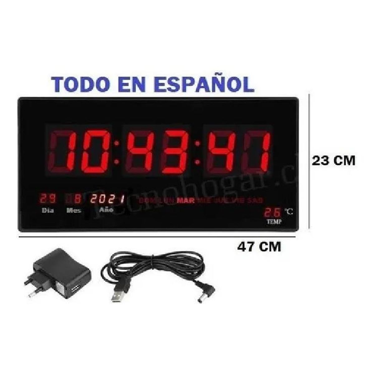 GENERICO - Reloj LED Digital Grande con Termómetro para Oficina