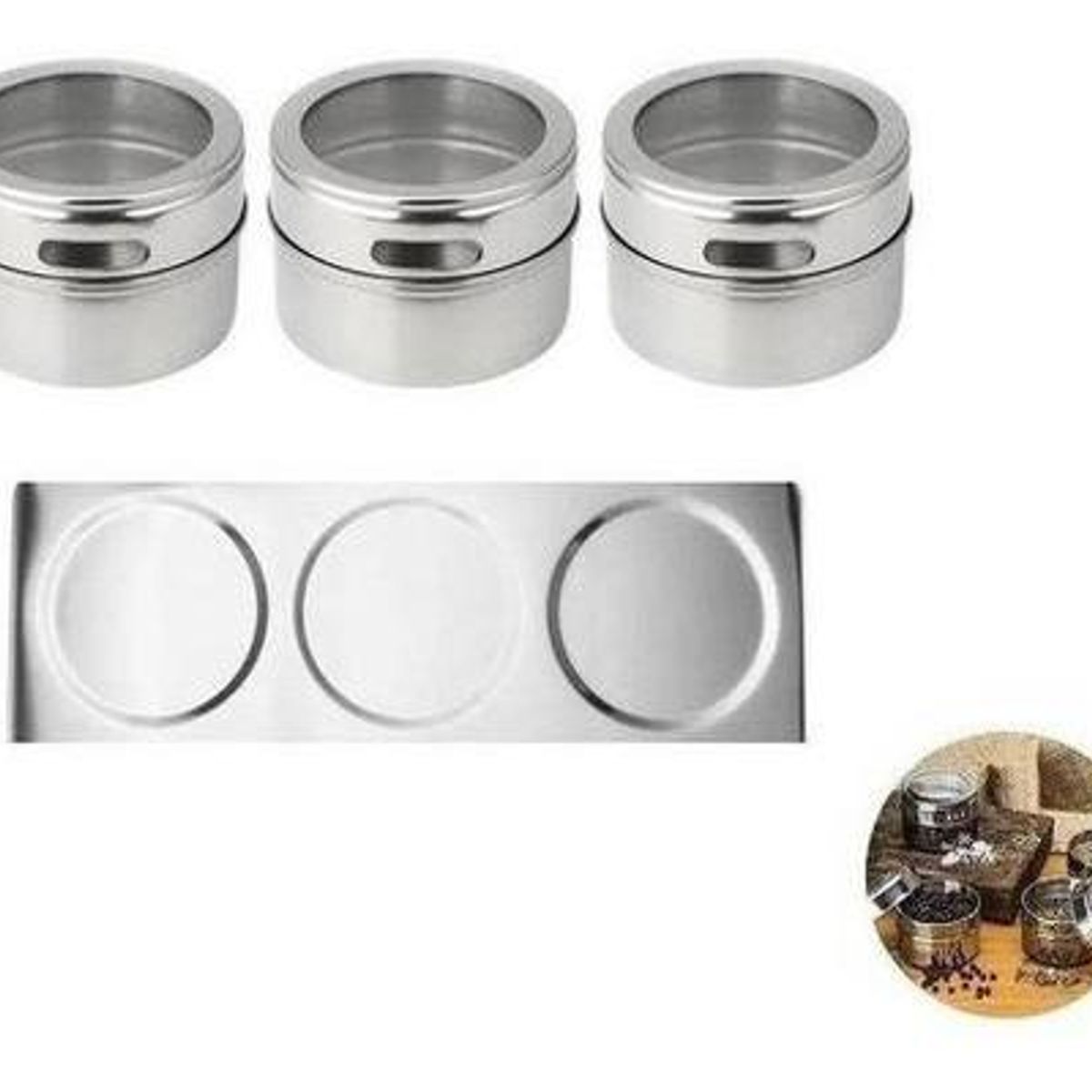 GENERICO - Set de Especieros Magnéticos con 3 Frascos de Aluminio