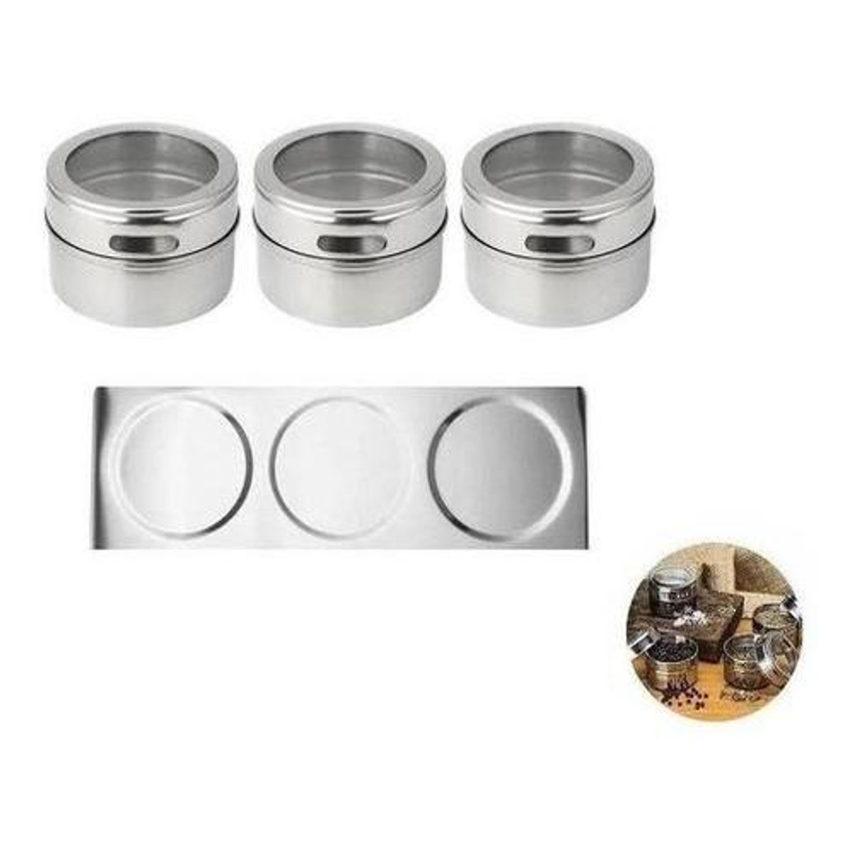 GENERICO - Set de Especieros Magnéticos con 3 Frascos de Aluminio