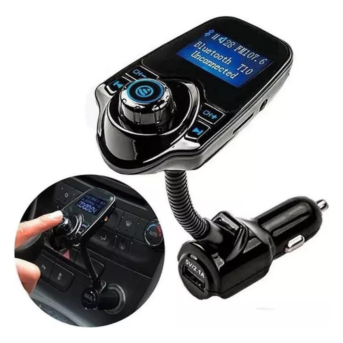 GENERICO - Transmisor FM Bluetooth con Cargador USB para Auto