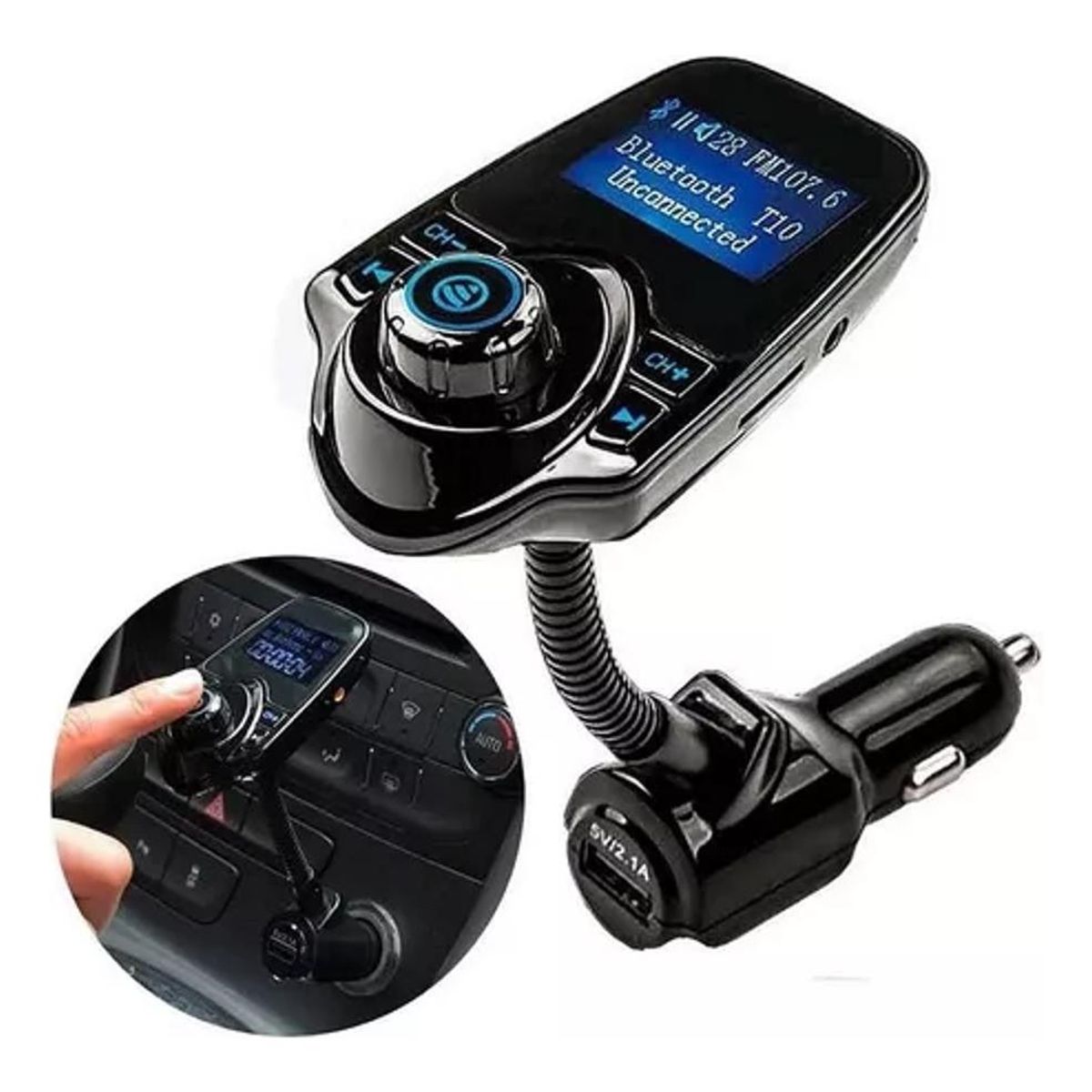 GENERICO - Transmisor FM Bluetooth con Cargador USB para Auto