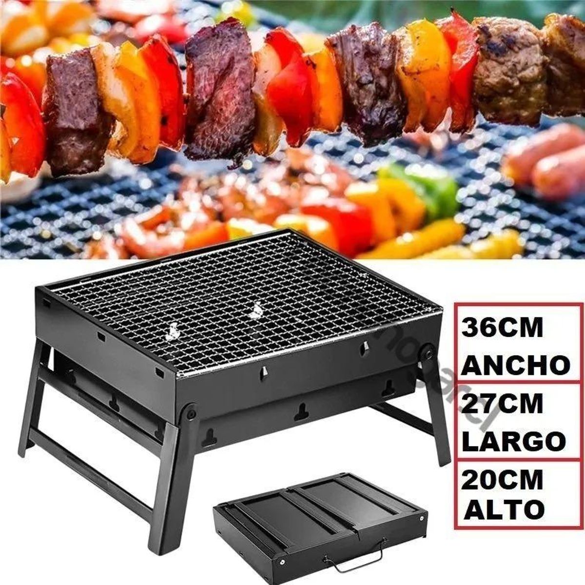 GENERICO - Parrilla Barbacoa Plegable de Carbón Negra