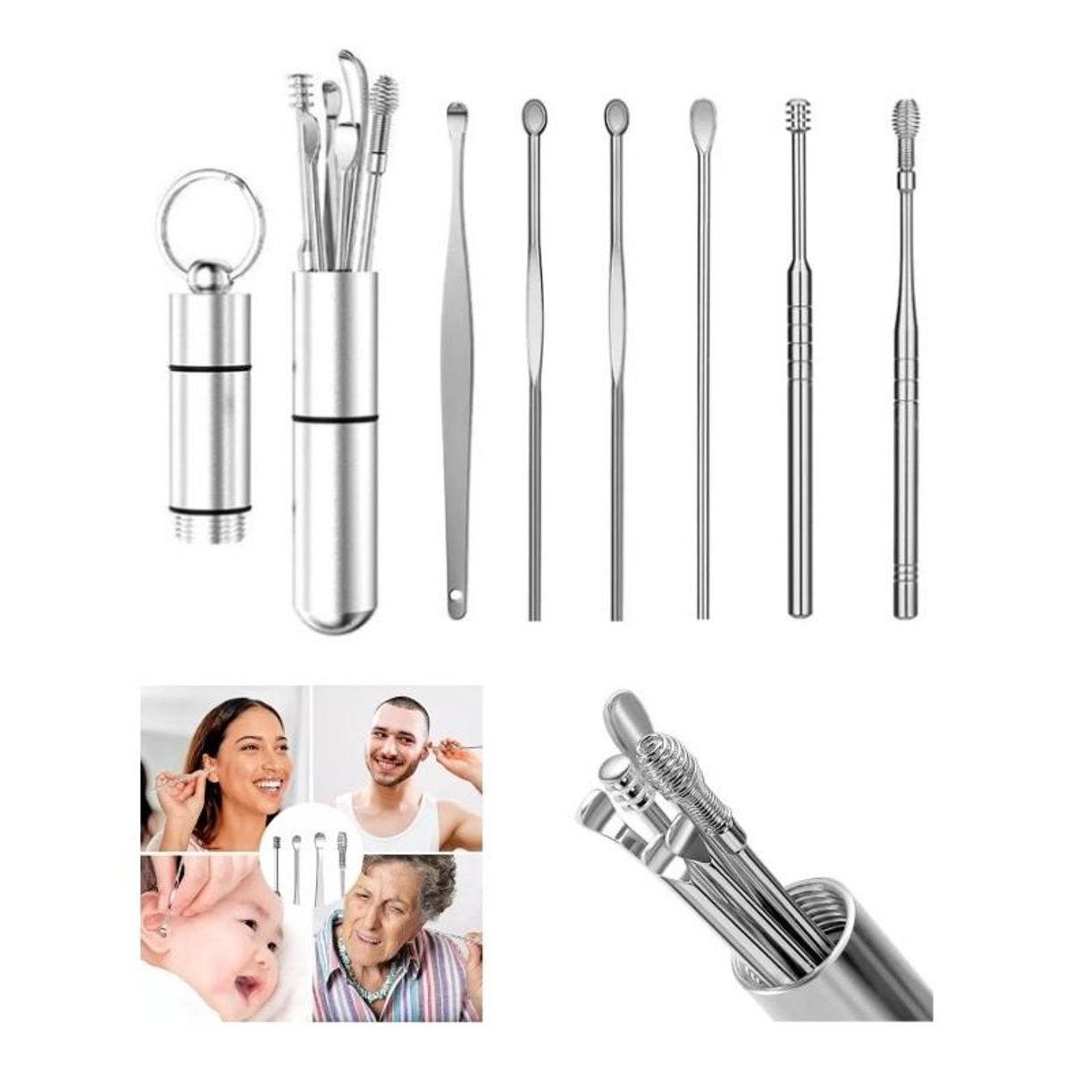 GENERICO - Kit de Herramientas para Limpieza de Oídos de Acero Inoxidable