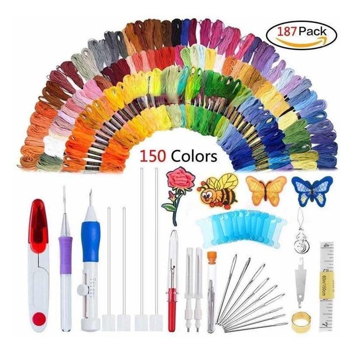 GENERICO - Kit de Bordado Completo con 187 Piezas y 150 Hilos