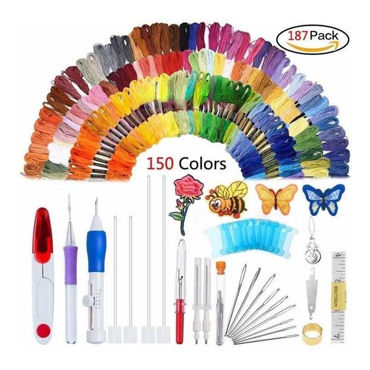 GENERICO - Kit de Bordado Completo con 187 Piezas y 150 Hilos