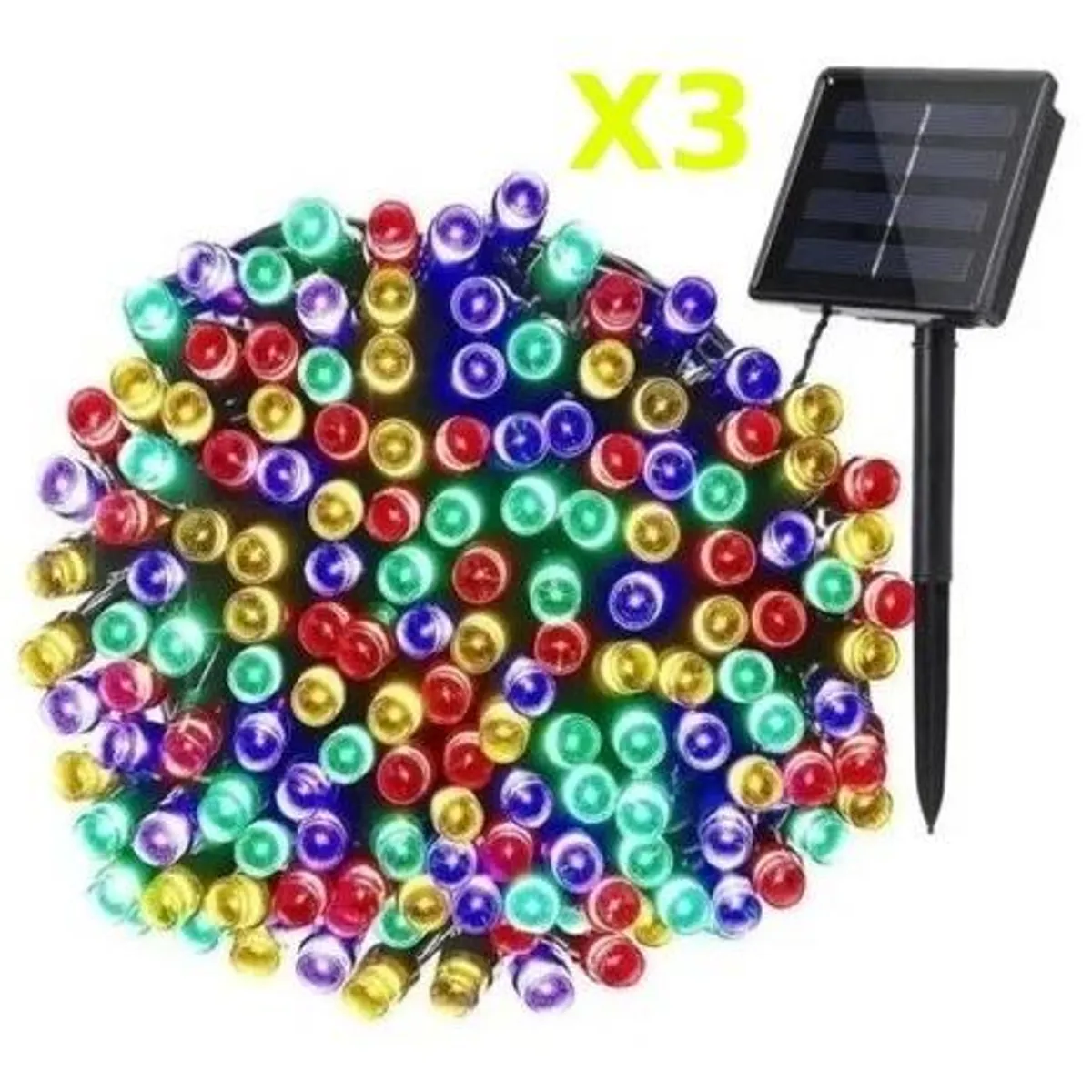 GENERICO - Guirnalda Solar de Navidad 10 Metros con 100 LEDs - Pack de 3
