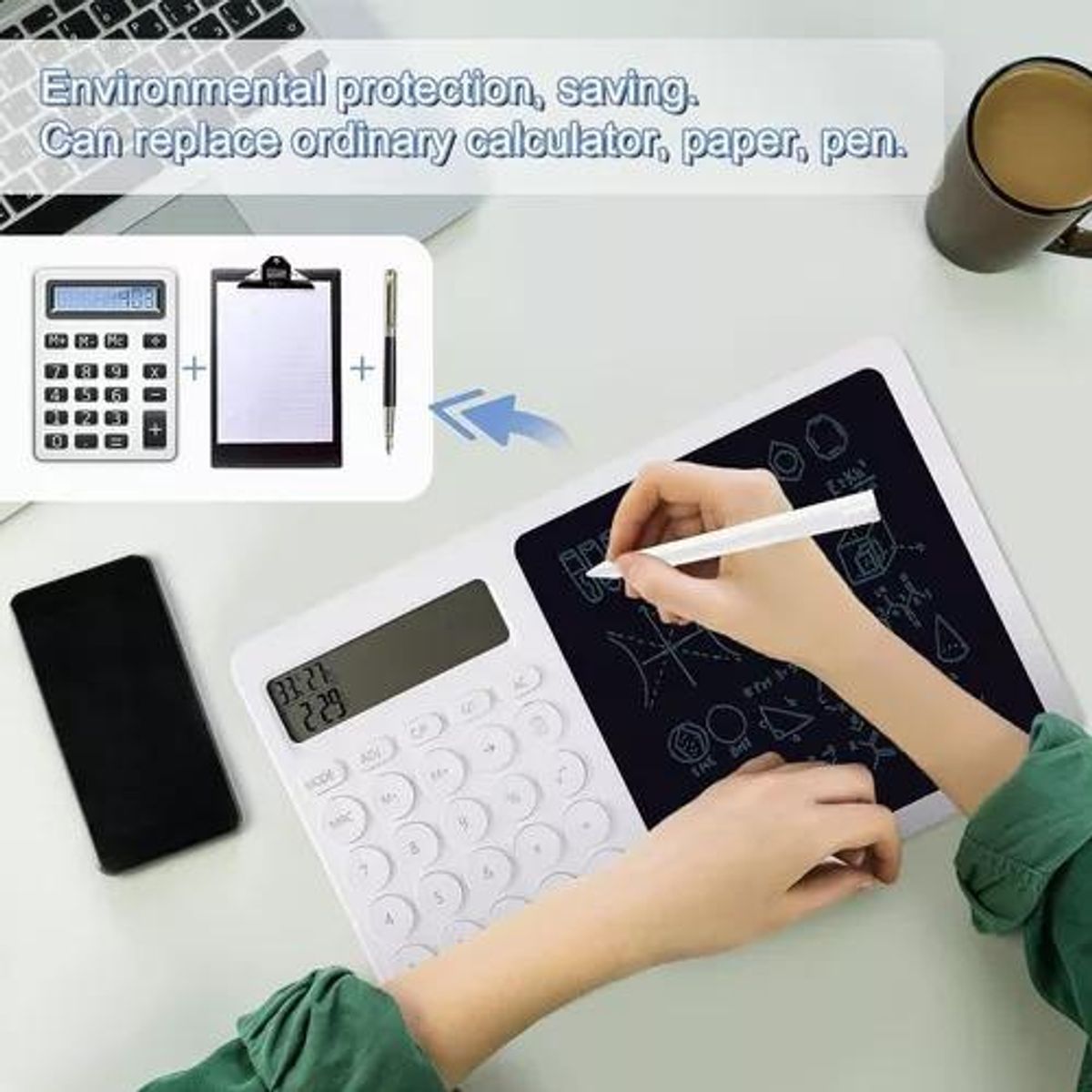 GENERICO - Calculadora 2 en 1 con Pizarra Táctil y Lápiz Óptico