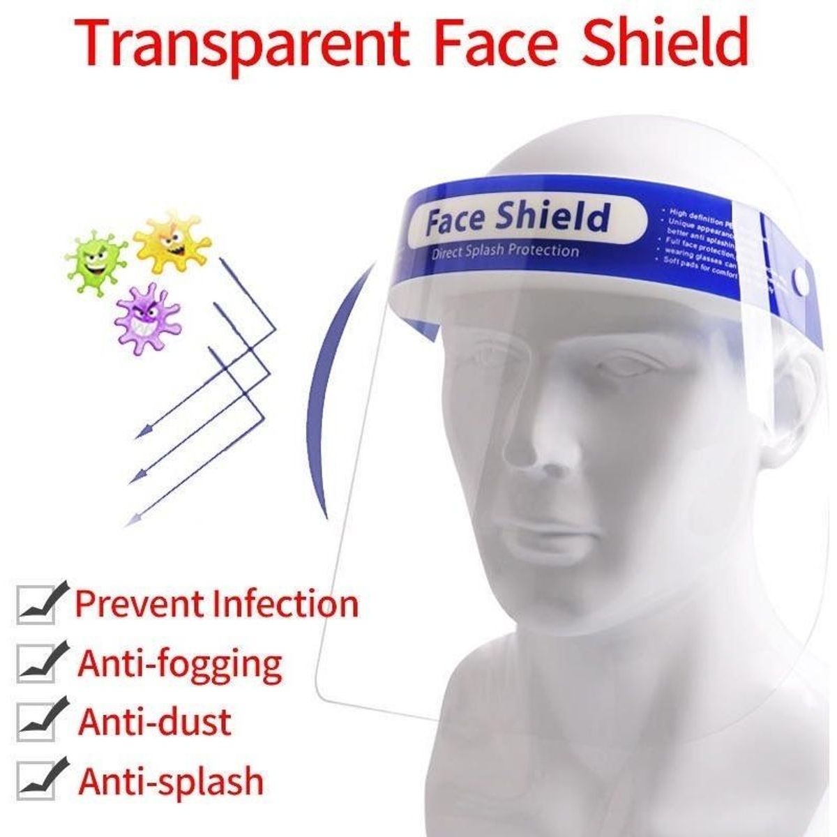 GENERICO - Escudo Facial Protector Completo Transparente para Protección Integral
