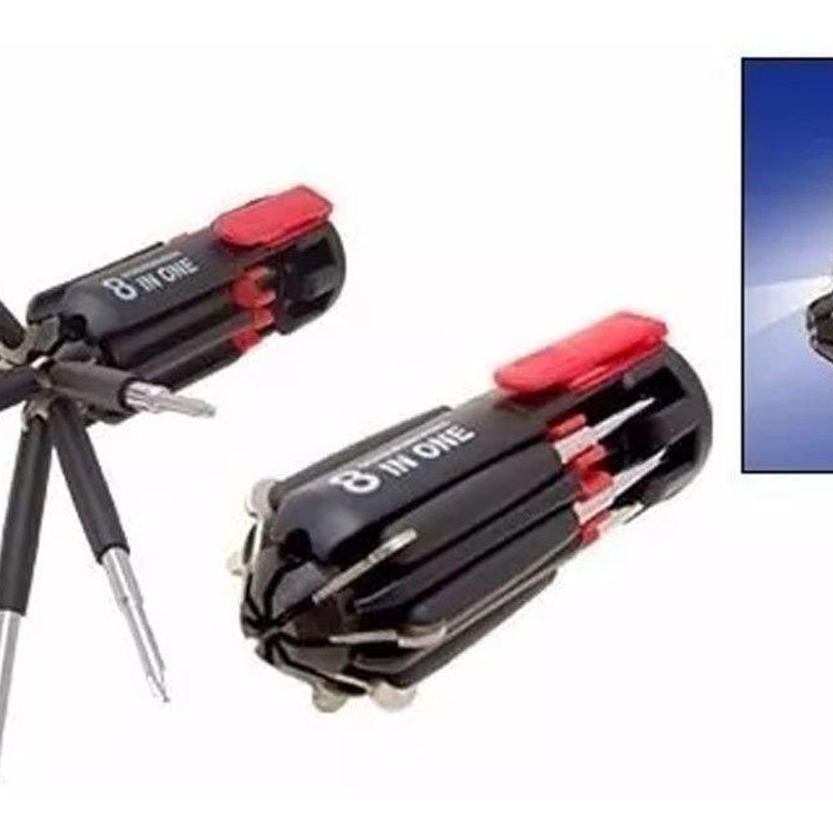 GENERICO - Destornillador Multiuso 8 en 1 con Linterna LED