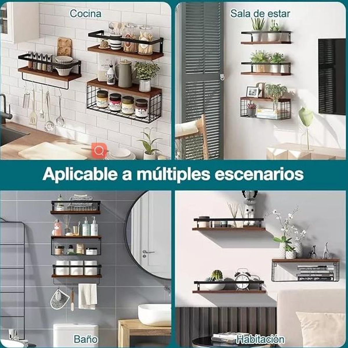 GENERICO - Set de 3 Repisas Flotantes de Madera y Metal