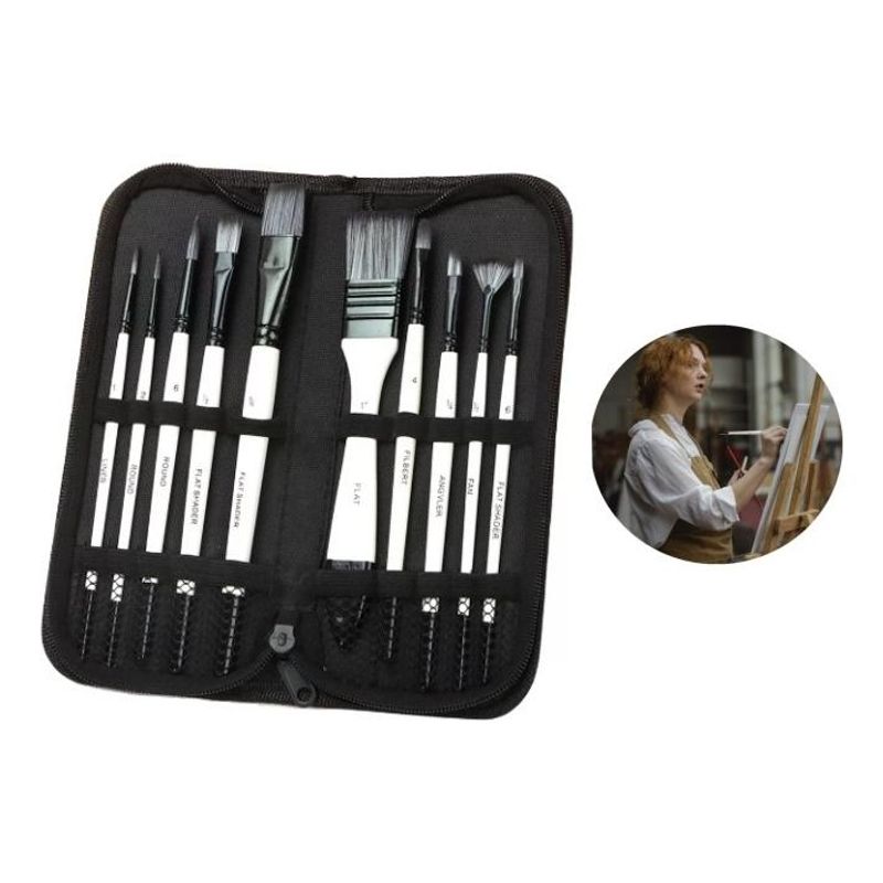 GENERICO - Set de 10 Pinceles Profesionales con Bolsa para Pintura