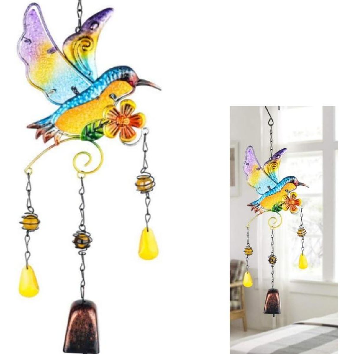 GENERICO - Colgante de Jardín Colibrí en Vidrio y Cobre