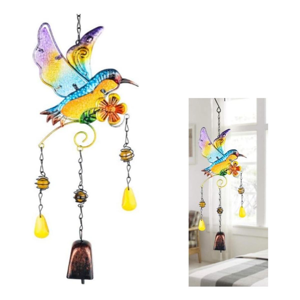 GENERICO - Colgante de Jardín Colibrí en Vidrio y Cobre