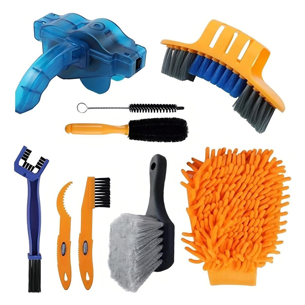 GENERICO - Kit de Limpieza para Bicicleta 9 Piezas con Cepillo