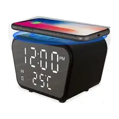 GENERICO - Reloj Despertador Digital con Cargador Inalámbrico y Termómetro