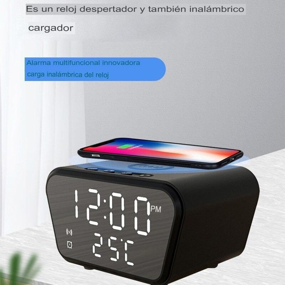 GENERICO - Reloj Despertador Digital con Cargador Inalámbrico y Termómetro
