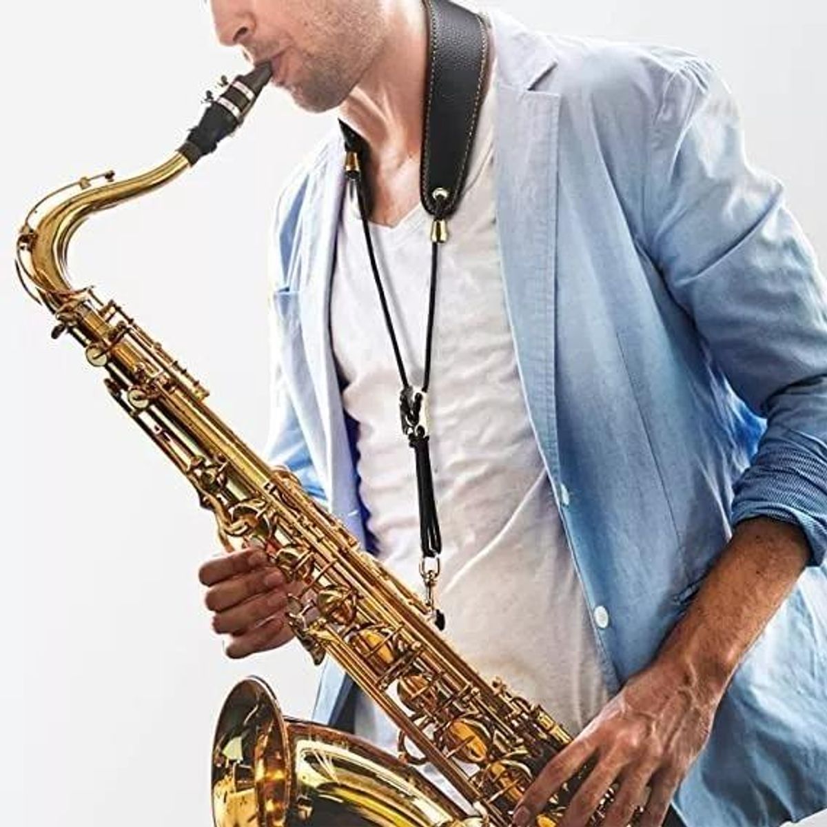 GENERICO - Correa Ajustable de Cuero para Saxofón Alto y Tenor