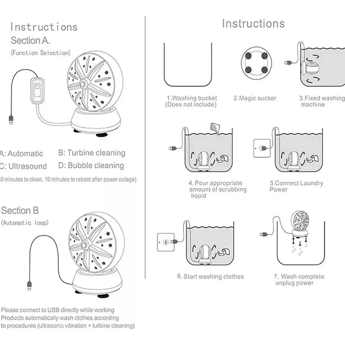 GENERICO - Mini Lavadora USB Portátil Ultrasónica Turbo 1kg Eficiente