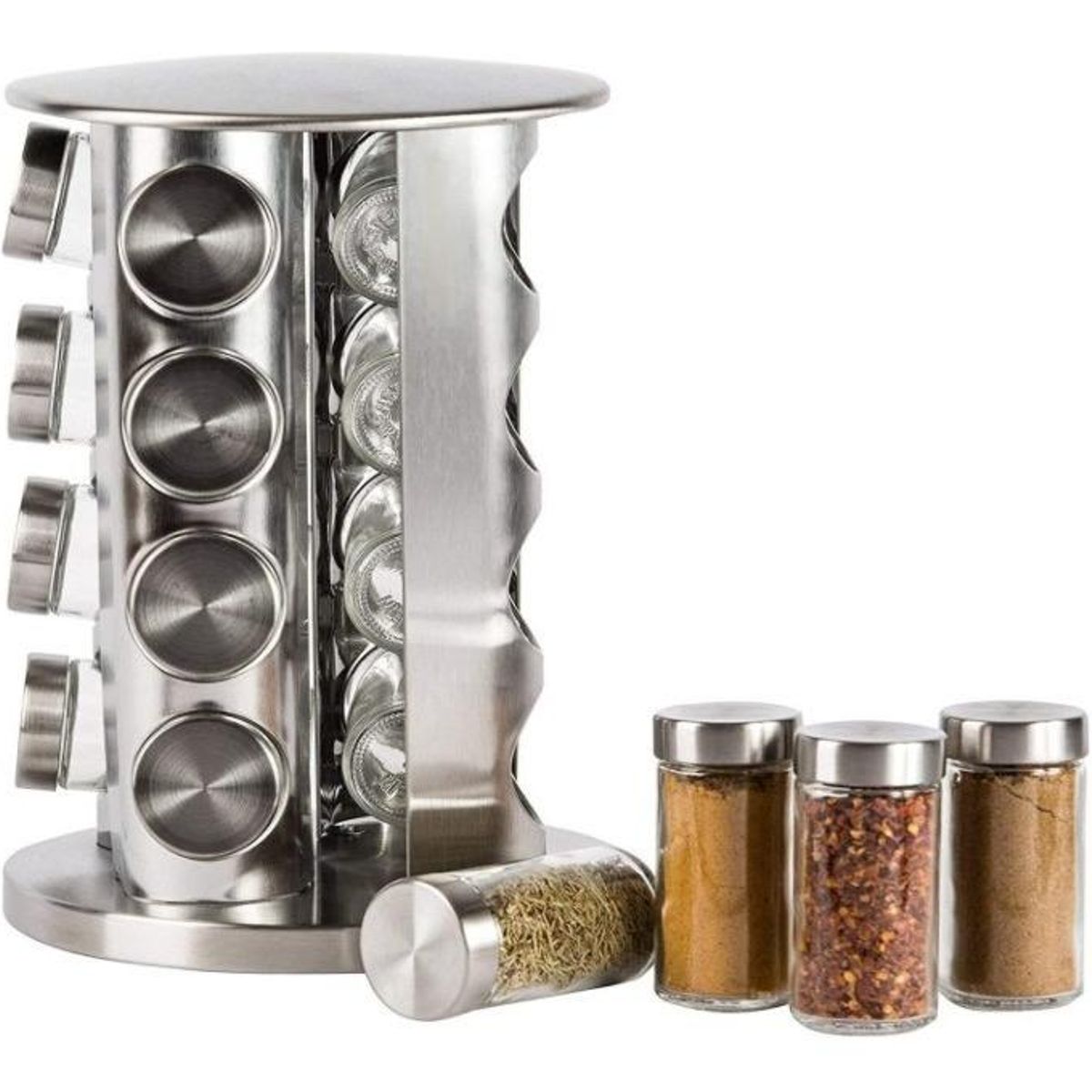 GENERICO - Set Giratorio de 16 Especieros de Acero Inoxidable