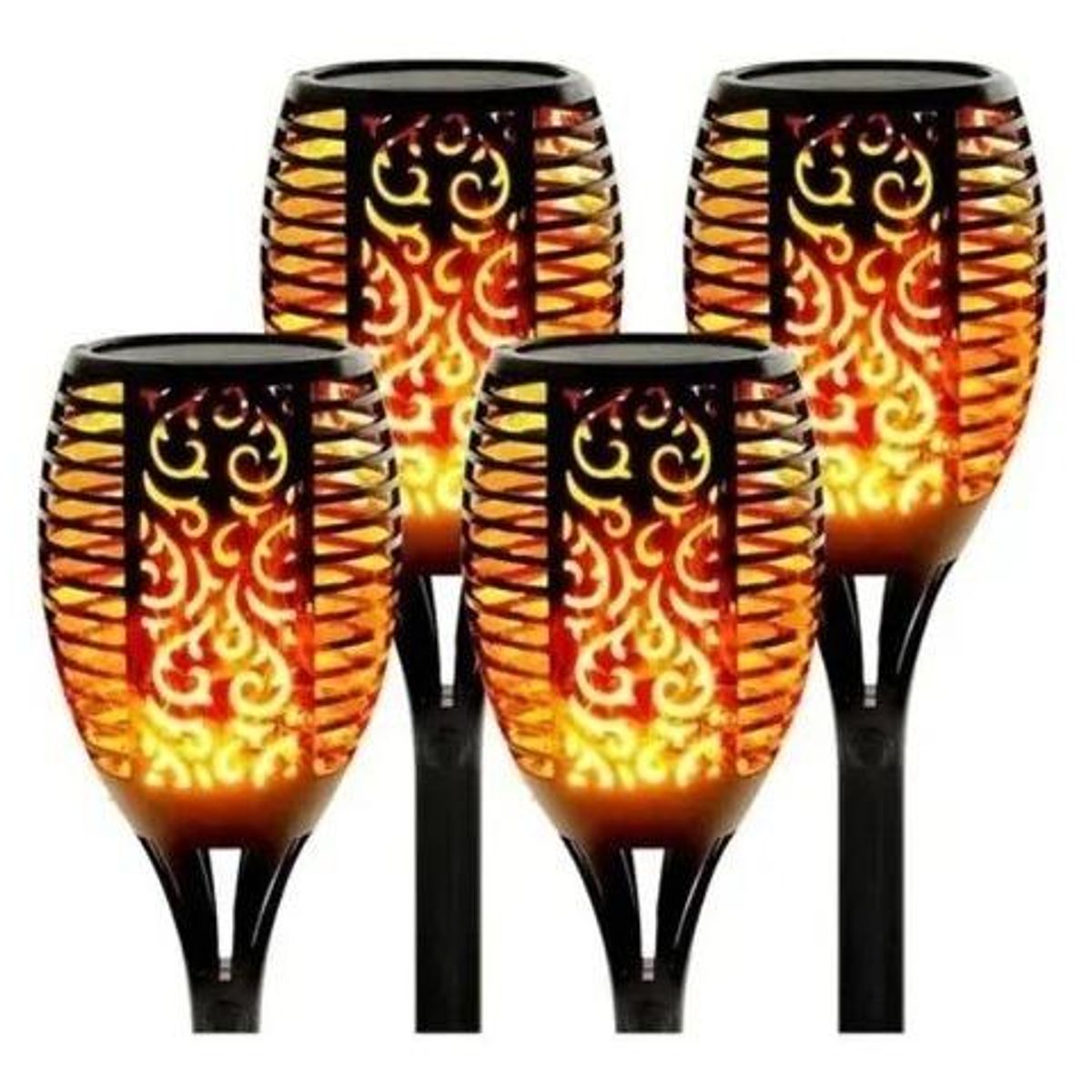 GENERICO - Pack de 4 Lámparas LED Solares Estacas con Diseño de Llama