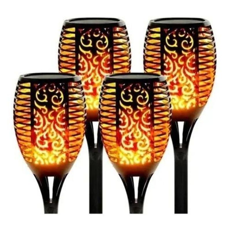 GENERICO - Pack de 4 Lámparas LED Solares Estacas con Diseño de Llama