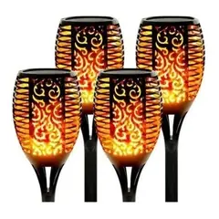 GENERICO - Pack de 4 Lámparas LED Solares Estacas con Diseño de Llama