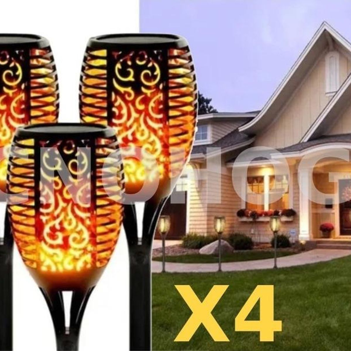 GENERICO - Pack de 4 Lámparas LED Solares Estacas con Diseño de Llama