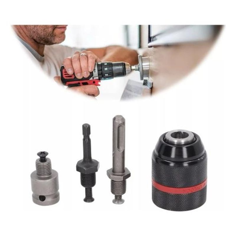 GENERICO - Mandril 13mm con 3 Adaptadores para Taladros y Atornilladores