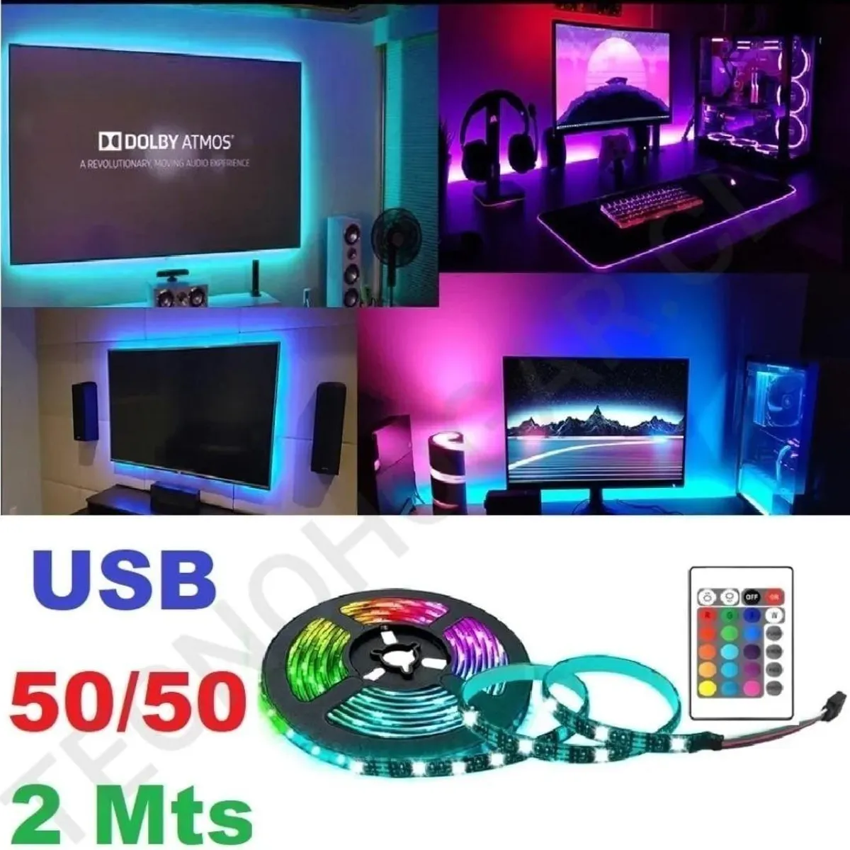 GENERICO - Cinta LED RGB de 2m para TV y PC con control remoto