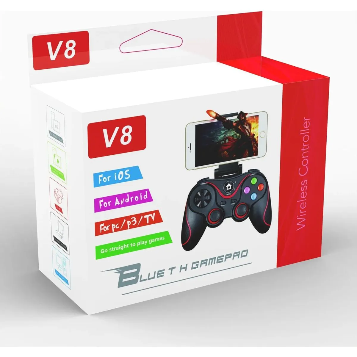 GENERICO - Controlador Inalámbrico Bluetooth V8 para Juegos con Soporte